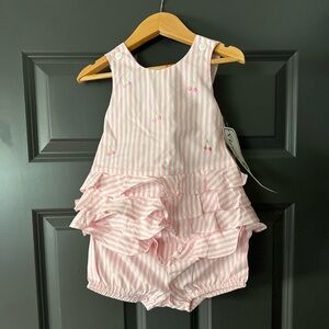 Florence Eiseman Pink and White Striped Baby Set NWT